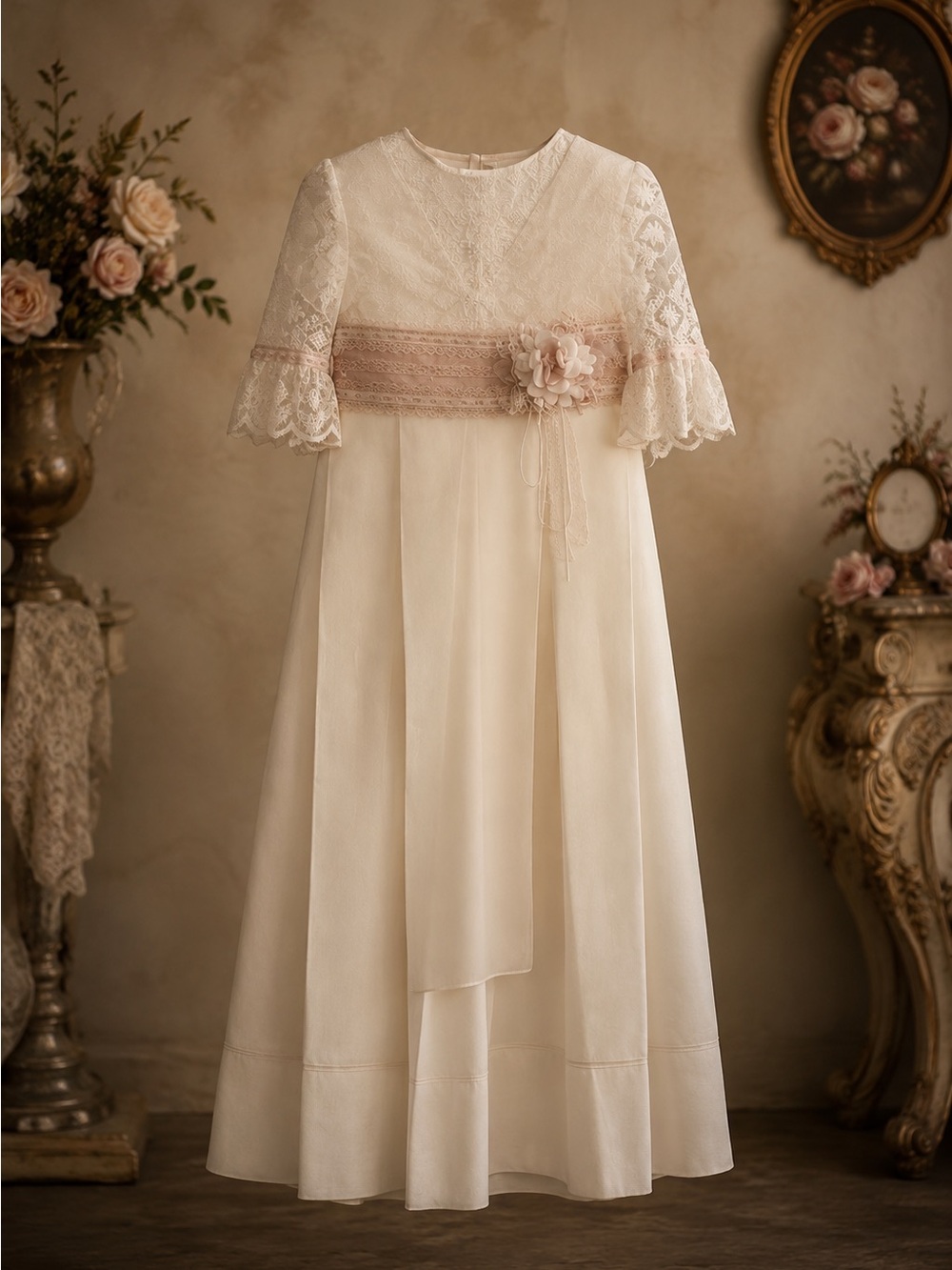 Spanish Boutique Communion Dress Ivory & Blush Pink NWT